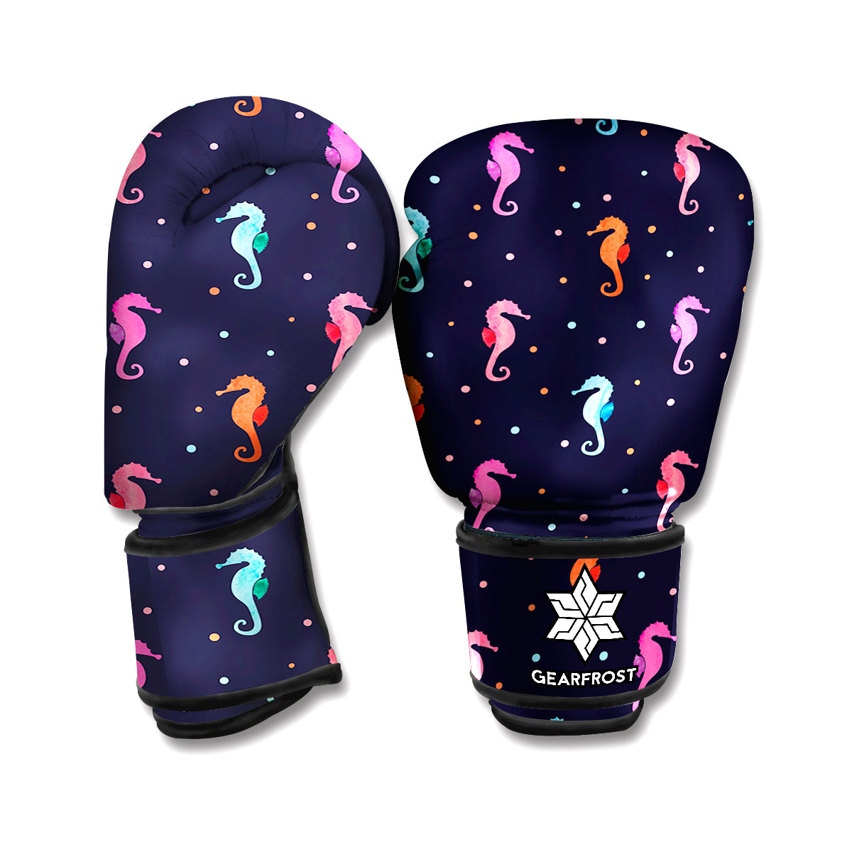 Colorful Seahorse Pattern Print Boxing Gloves
