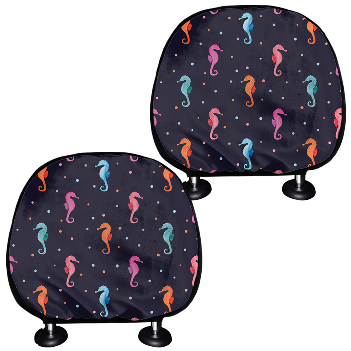 Colorful Seahorse Pattern Print Car Headrest Covers