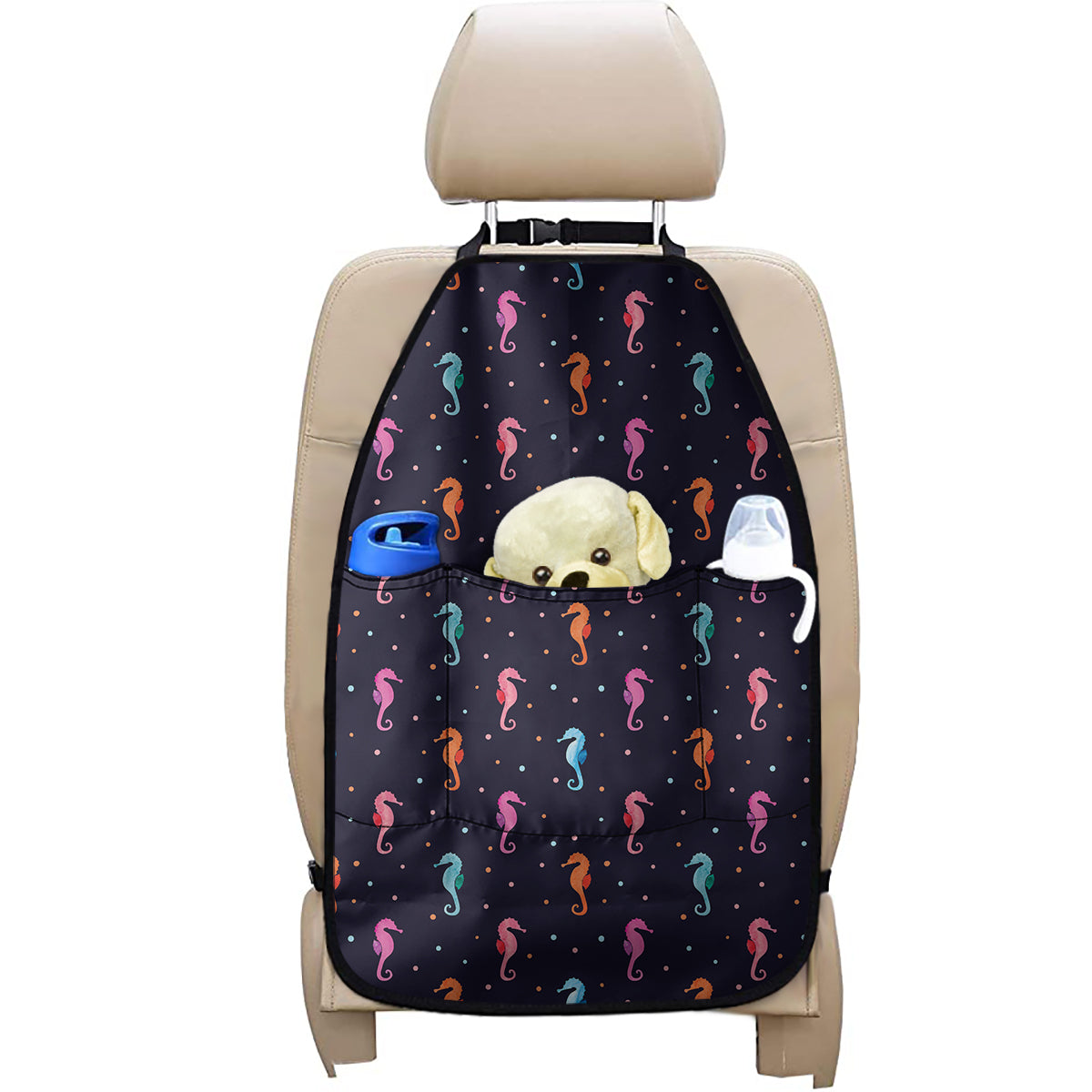 Colorful Seahorse Pattern Print Car Seat Organizers