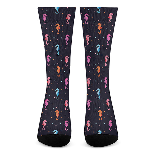 Colorful Seahorse Pattern Print Crew Socks