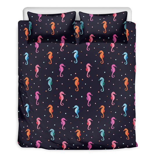 Colorful Seahorse Pattern Print Duvet Cover Bedding Set