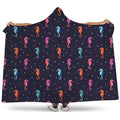 Colorful Seahorse Pattern Print Hooded Blanket