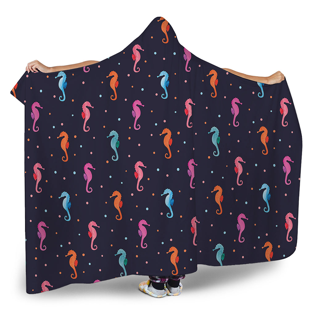 Colorful Seahorse Pattern Print Hooded Blanket
