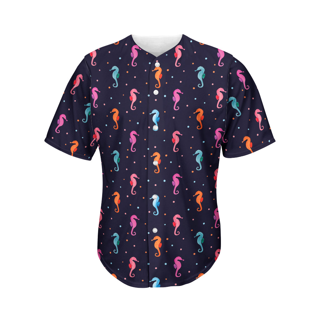 Colorful Seahorse Pattern Print Men's Baseball Jersey