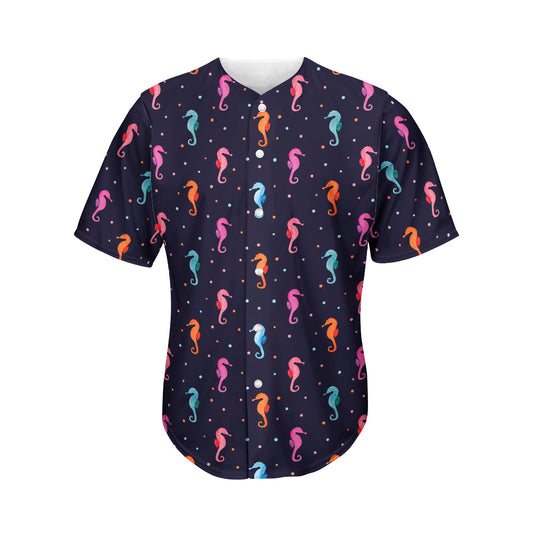 Colorful Seahorse Pattern Print Men's Baseball Jersey
