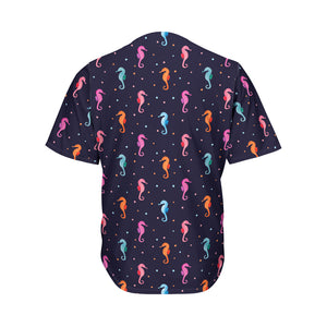 Colorful Seahorse Pattern Print Men's Baseball Jersey