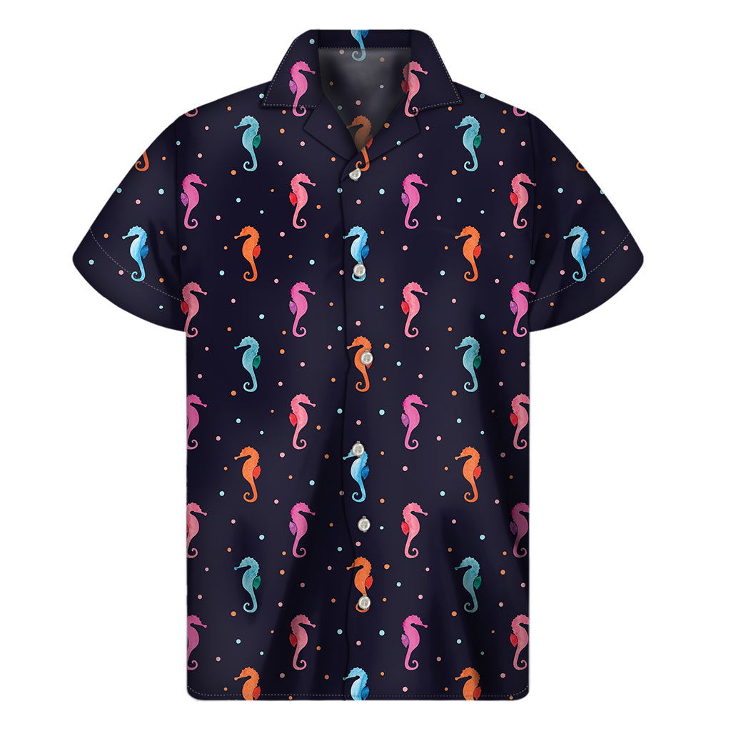 Colorful Seahorse Pattern Print Men's Short Sleeve Shirt