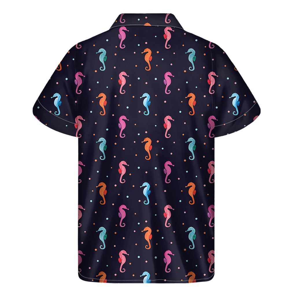 Colorful Seahorse Pattern Print Men's Short Sleeve Shirt