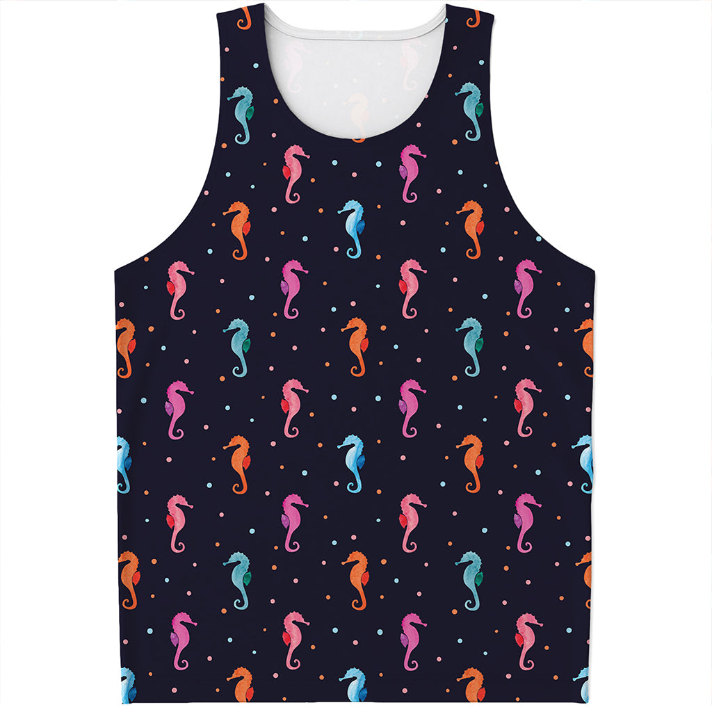 Colorful Seahorse Pattern Print Men's Tank Top