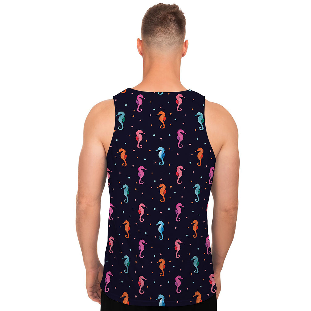 Colorful Seahorse Pattern Print Men's Tank Top