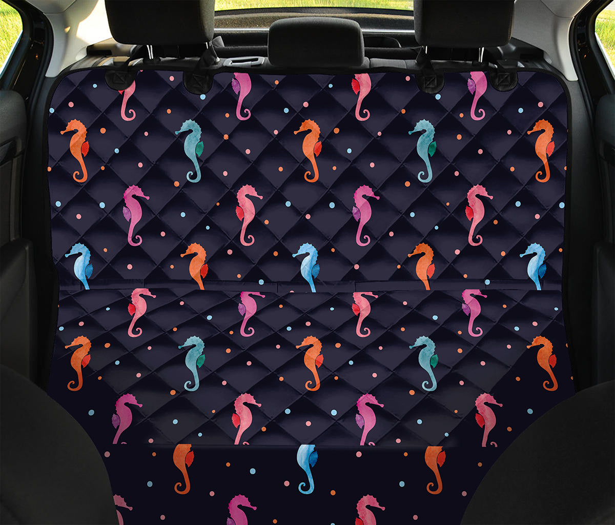 Colorful Seahorse Pattern Print Pet Car Back Seat Cover