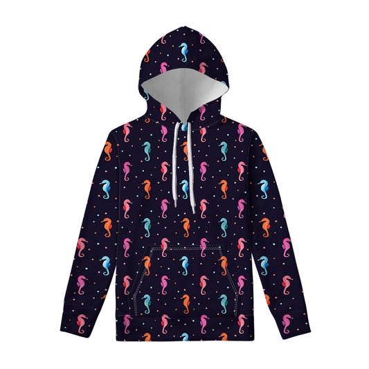 Colorful Seahorse Pattern Print Pullover Hoodie