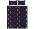 Colorful Seahorse Pattern Print Quilt Bed Set