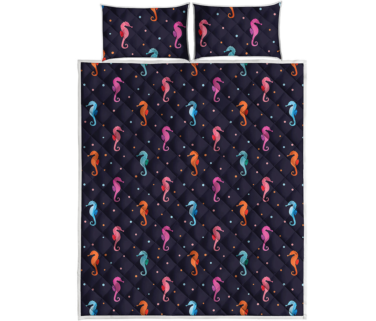 Colorful Seahorse Pattern Print Quilt Bed Set