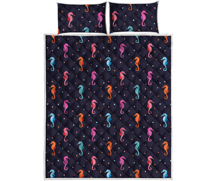 Colorful Seahorse Pattern Print Quilt Bed Set