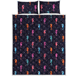 Colorful Seahorse Pattern Print Quilt Bed Set