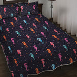 Colorful Seahorse Pattern Print Quilt Bed Set