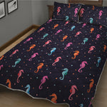 Colorful Seahorse Pattern Print Quilt Bed Set