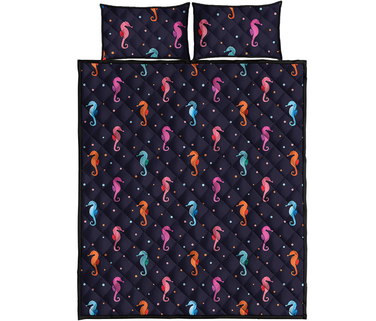 Colorful Seahorse Pattern Print Quilt Bed Set
