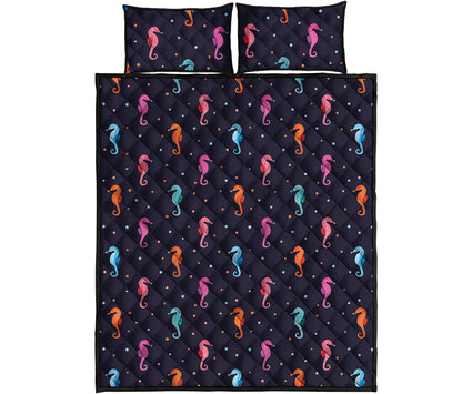 Colorful Seahorse Pattern Print Quilt Bed Set