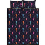 Colorful Seahorse Pattern Print Quilt Bed Set