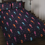 Colorful Seahorse Pattern Print Quilt Bed Set