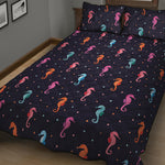 Colorful Seahorse Pattern Print Quilt Bed Set