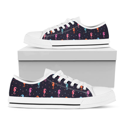 Colorful Seahorse Pattern Print White Low Top Shoes