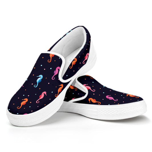 Colorful Seahorse Pattern Print White Slip On Shoes