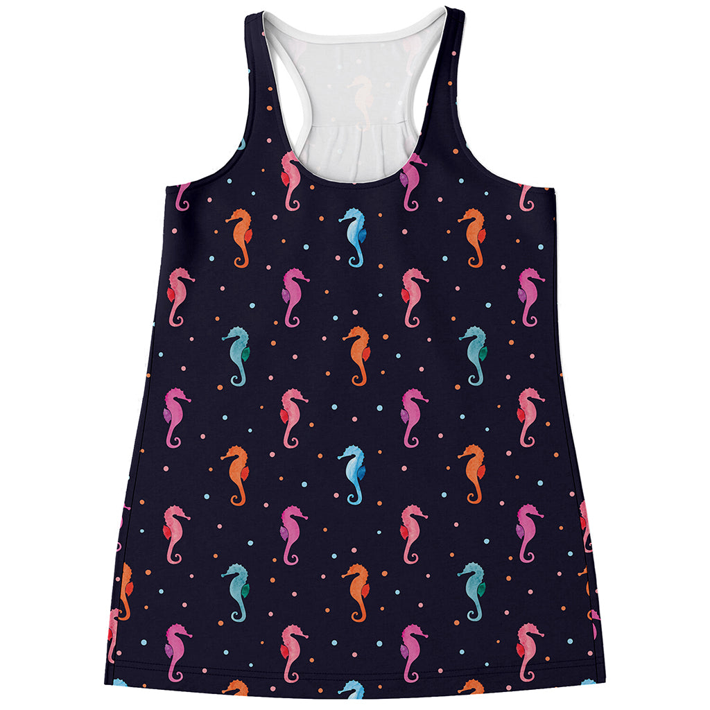Colorful Seahorse Pattern Print Women's Racerback Tank Top