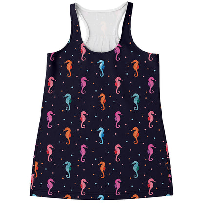 Colorful Seahorse Pattern Print Women's Racerback Tank Top