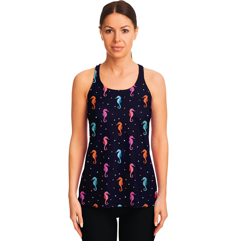 Colorful Seahorse Pattern Print Women's Racerback Tank Top