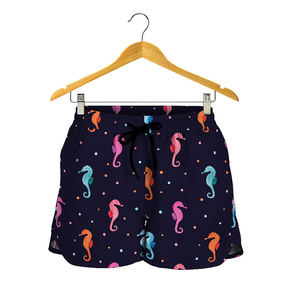Colorful Seahorse Pattern Print Women's Shorts