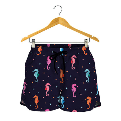Colorful Seahorse Pattern Print Women's Shorts