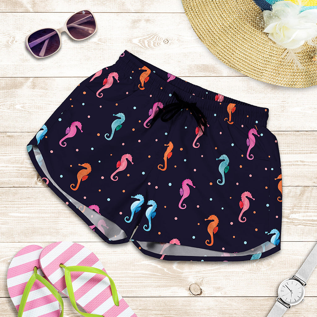 Colorful Seahorse Pattern Print Women's Shorts