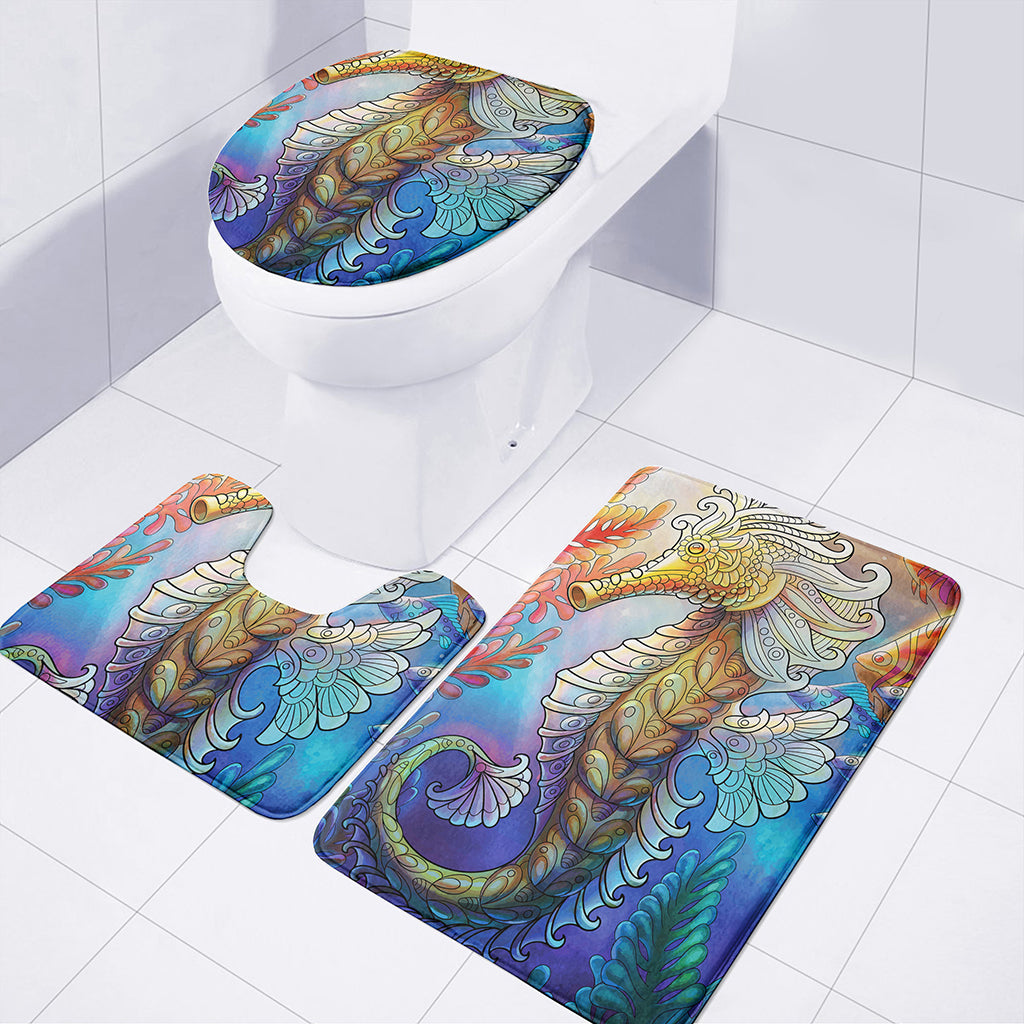 Colorful Seahorse Print 3 Piece Bath Mat Set