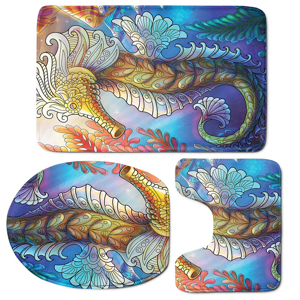 Colorful Seahorse Print 3 Piece Bath Mat Set