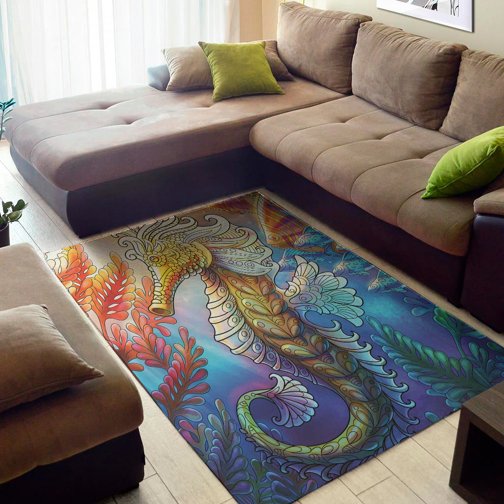Colorful Seahorse Print Area Rug