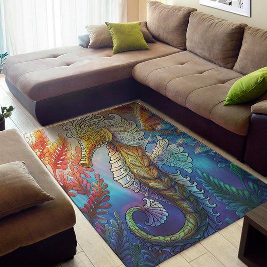 Colorful Seahorse Print Area Rug