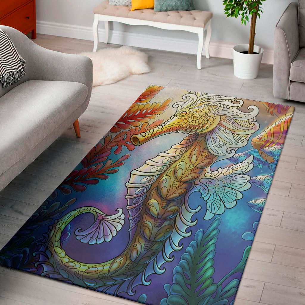Colorful Seahorse Print Area Rug