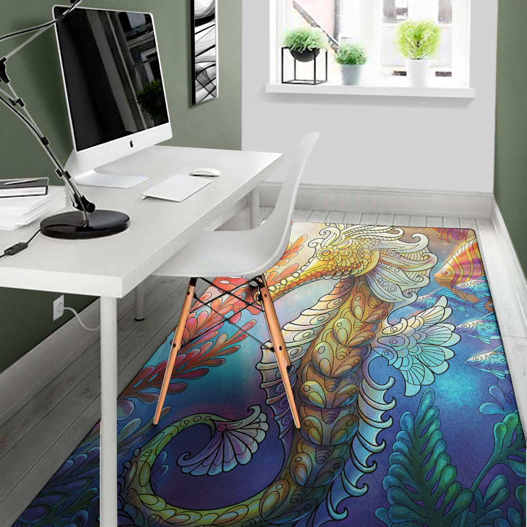 Colorful Seahorse Print Area Rug