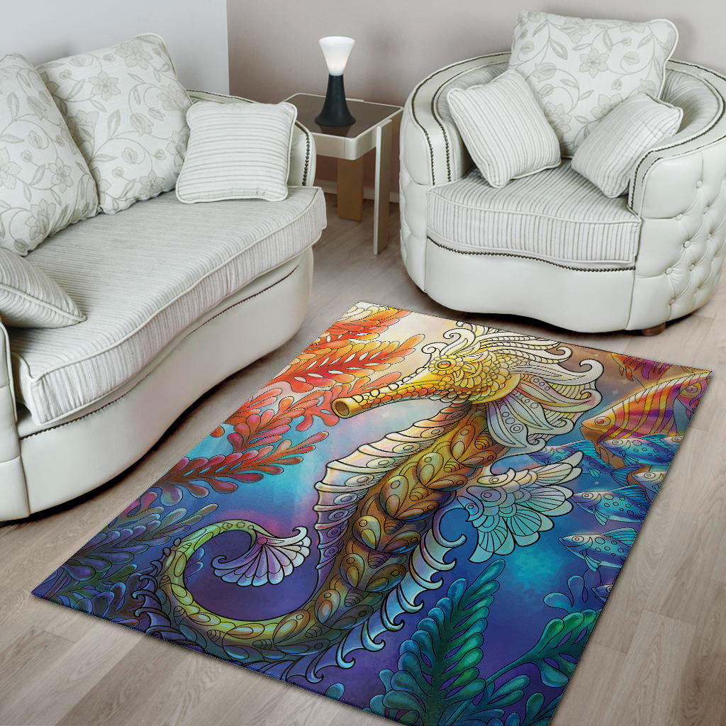 Colorful Seahorse Print Area Rug