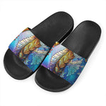 Colorful Seahorse Print Black Slide Sandals