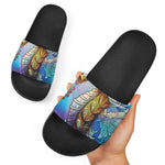 Colorful Seahorse Print Black Slide Sandals