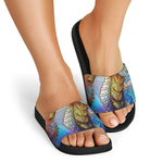Colorful Seahorse Print Black Slide Sandals