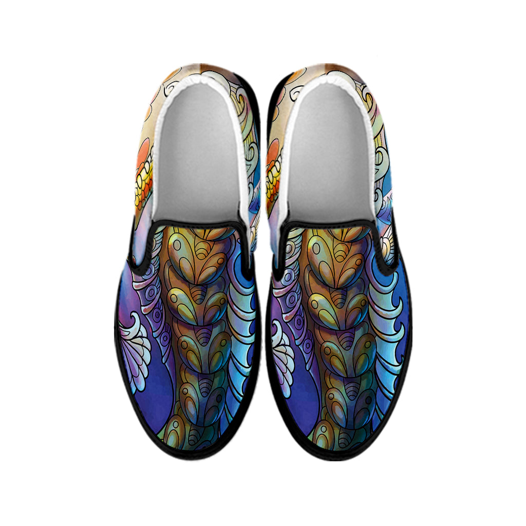 Colorful Seahorse Print Black Slip On Shoes