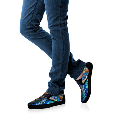 Colorful Seahorse Print Black Slip On Shoes