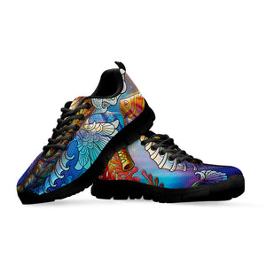 Colorful Seahorse Print Black Sneakers