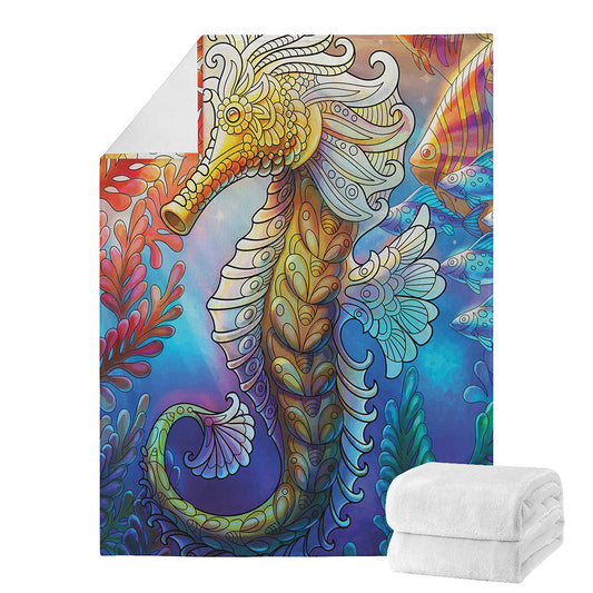 Colorful Seahorse Print Blanket