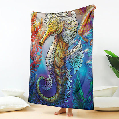 Colorful Seahorse Print Blanket